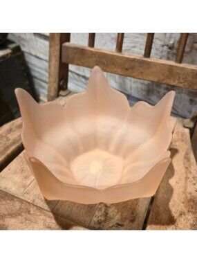Vintage Viking Glass lotus flower bowl stockholm 5 petal pink frosted finish